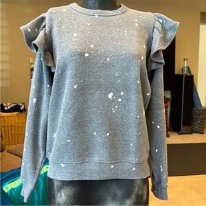 Clare V. Paint Splatter Ruffle Sweatshirt Size Small